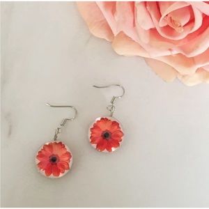 Red flower glass earrings